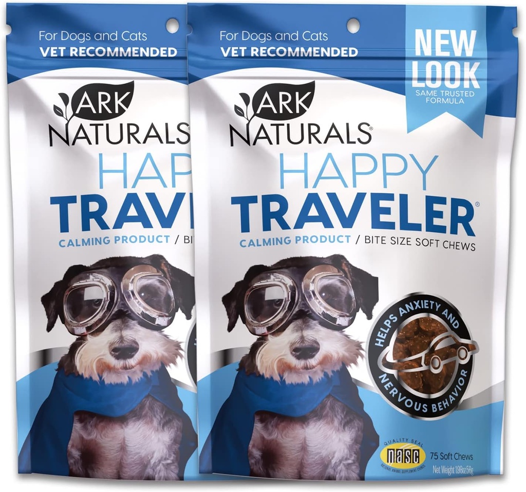 ARK NATURALS Happy Traveler Calming Chews Bundle Pack, Ease Anxious and Nervøs Behavior in Dogs and Cats, Vet Recommended, 2 Pack