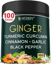 5in1 Ingefær og gurkemeje Kosttilskud med Ceylon Cinnamon, Hvidløg - fordøjelse, immunforsvar, hjerne & hjerte support - 100 Veganske kapsler