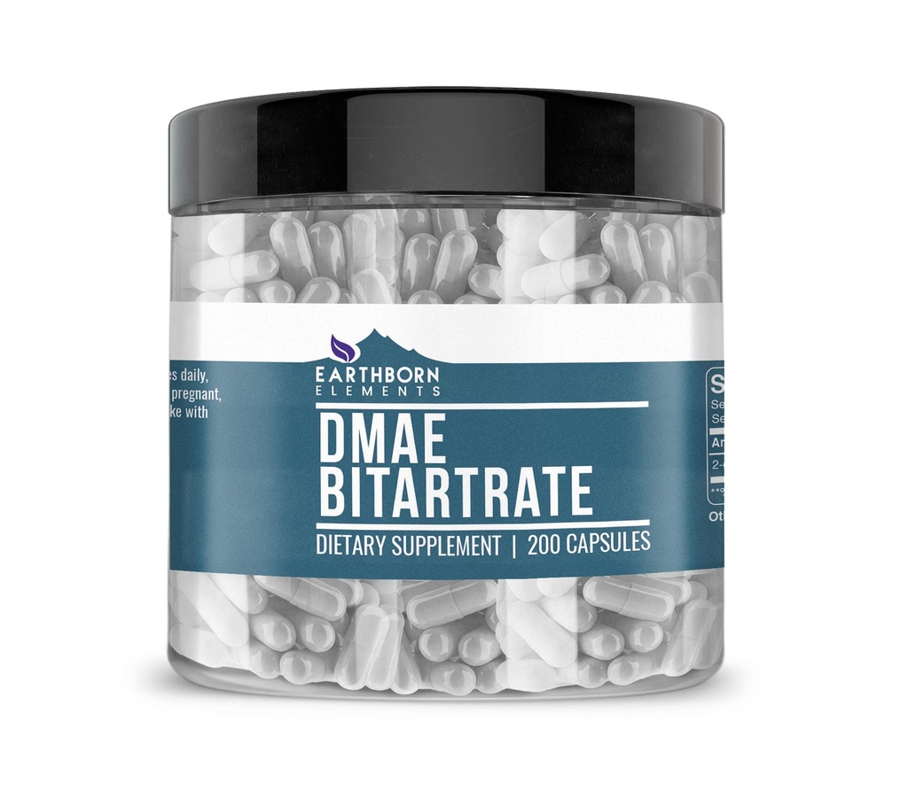 Earthborn Elements DMAE Bitartrate 200 Kapsler, Pure & Ufortyndet, Ingen tilsætningsstoffer