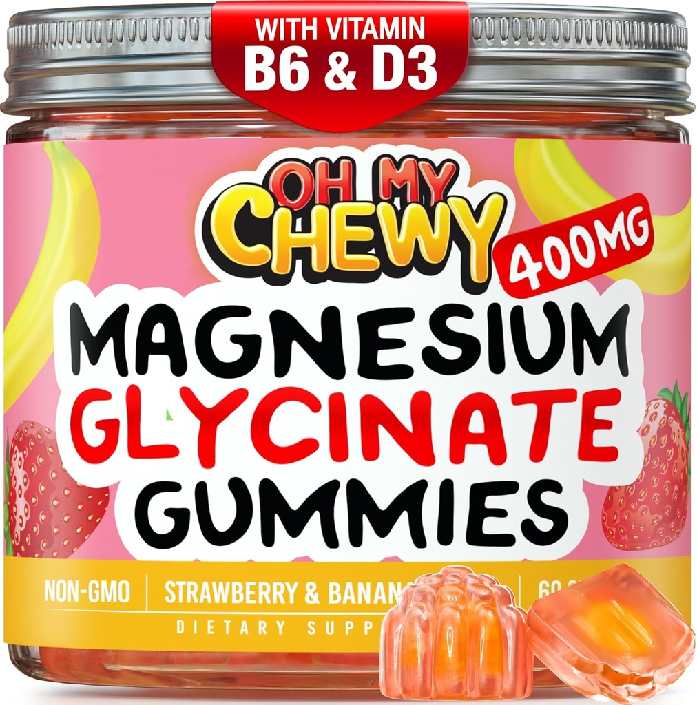 Center- fyldt Magnesium Glycinate Gummies 400MG - Høj Absorption for børn, Teens & Voksne - Supplement til søvn, rolig & muskelafslapning med B6 & D3 - Gluten Free & Vegan Friendly - 120 Greve