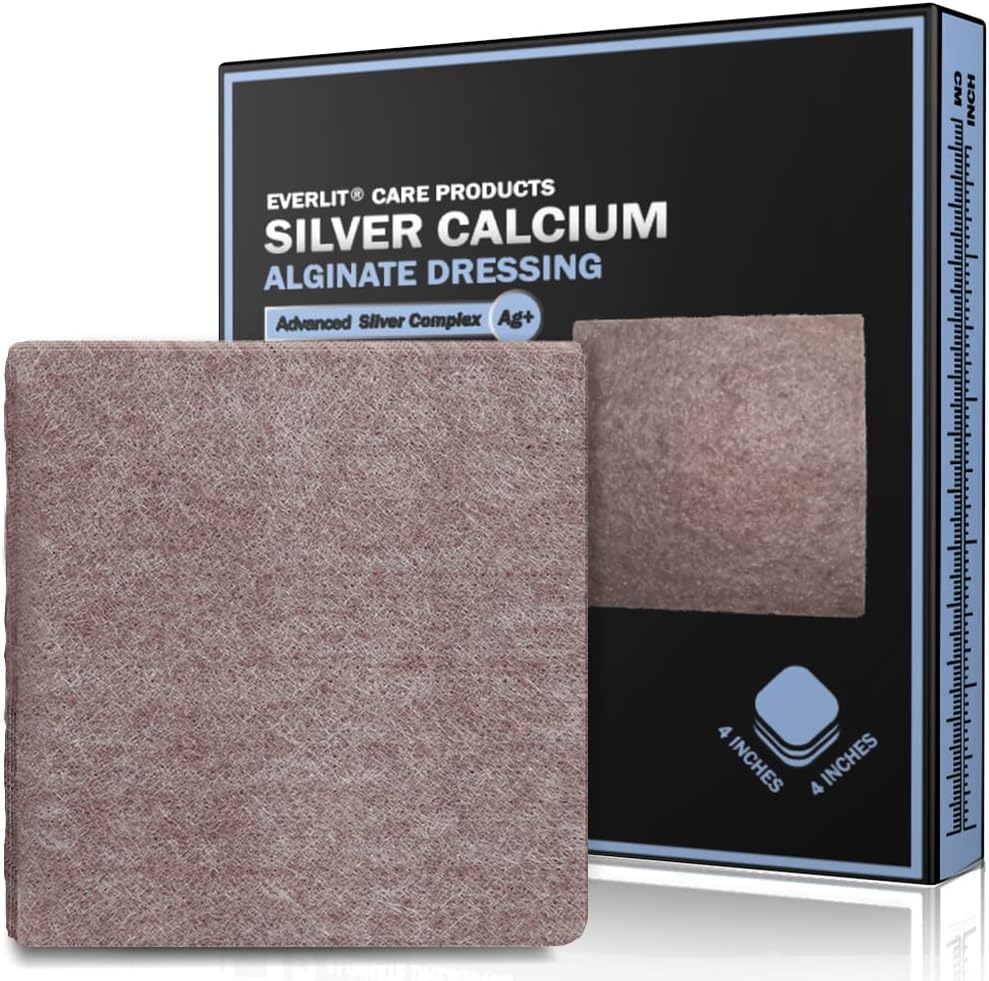 EVERLIT AG Sølv Calcium Alginate Såret Dressing • 124; Absorbent Non- Stick Steril Dressing Pad • 124; Gentle Gauze med Natural Gelling Fiber til Sår Care