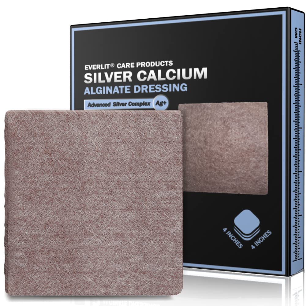 EVERLIT AG Sølv Calcium Alginate Såret Dressing • 124; Absorbent Non- Stick Steril Dressing Pad • 124; Gentle Gauze med Natural Gelling Fiber til Sår Care