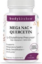Body Kitchen Mega NAC (N- Acetyl Cysteine) 600 mg med Quercetin, understøtter respiratorisk sundhed og immunfunktion og fremmer lever - og nyredetox, Veggie Caps, (pakning med 1)