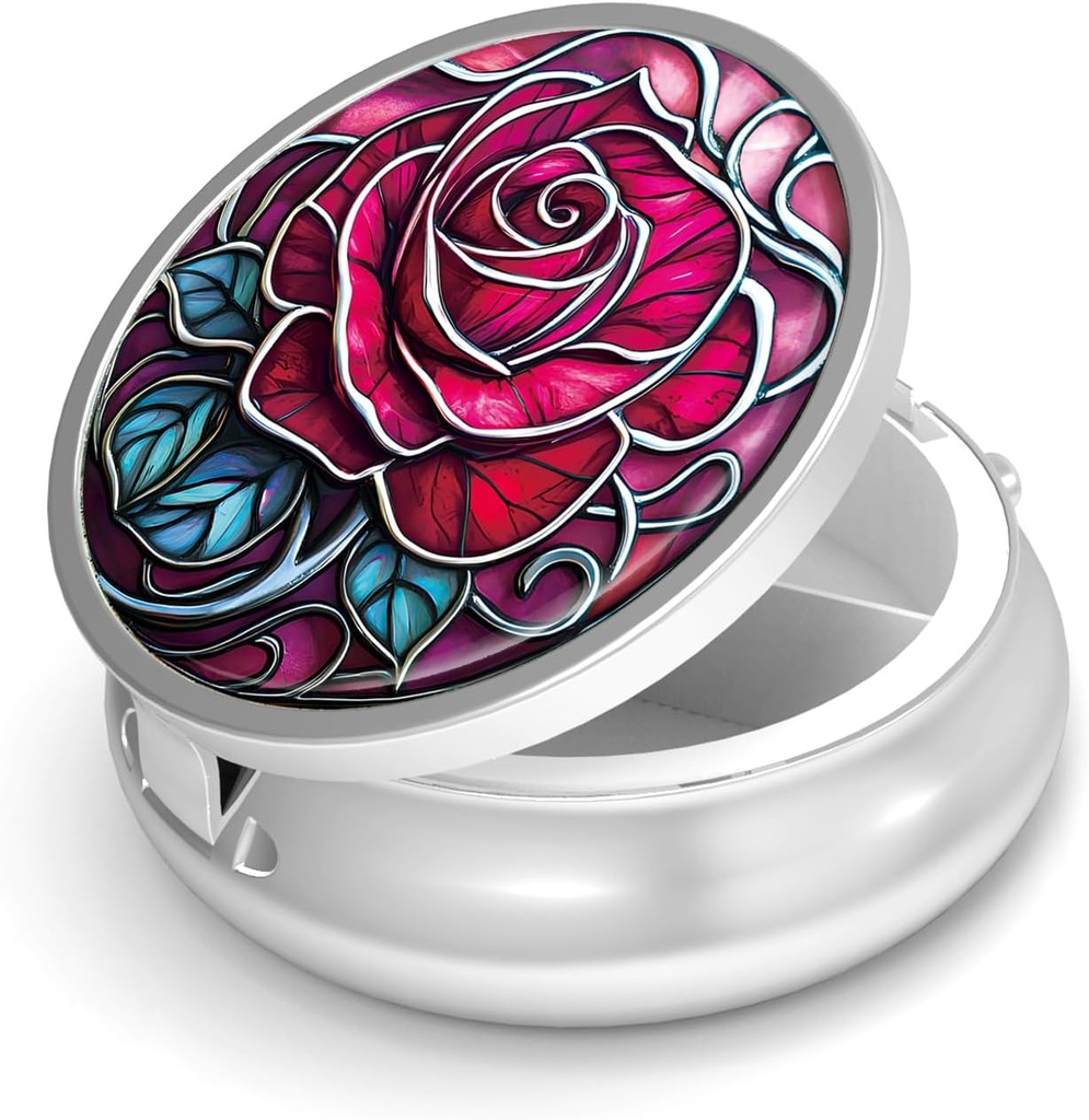 Pill Box-3 Segment Lille Pill sag til purse & Pocket Mini Metal Pill Holder Travel Pill Container til at holde kosttilskud vitaminer BPA- fri (Rose)