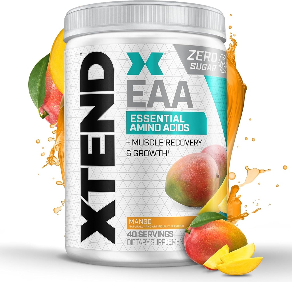 Xtend Scivation EAA + BCAA Powder | Muscle Recovery & Lean Muscle Growth | 9 Essential Amino Acids for Intra Workout or Post Workout Recovery | 10g EAAs Per 2 Servings | Mango 40 Servings