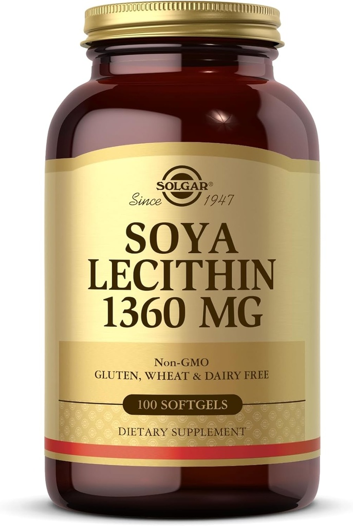 Solgar SOYA Lecithin 1360 mg - 100 Softgels - Kilde til Cholin - Gluten & Dairy Free - 100 Servere
