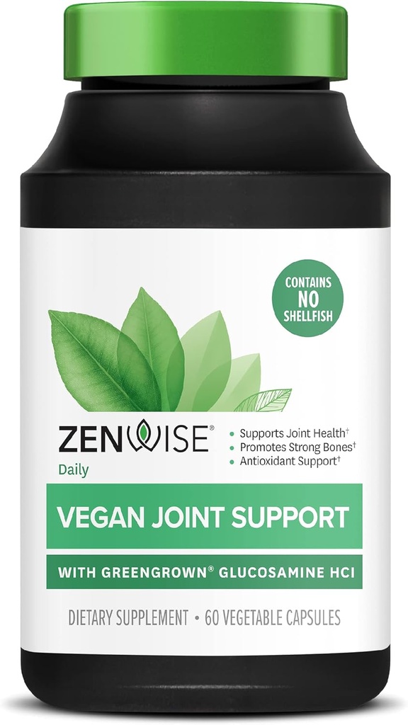 Zenwise Health Certified Vegan Joint Support - Glucosamin HCl, gurkemeje, og Boswellia Extract - Understøtter Bone Health + Joints- Magnesium & Vitamin D (D3 som Cholecalciferol) - 60 kapsler