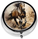 Pill Box, Small Pill Case for Purse & Pocket, Cute Medicine Organizer Travel Pillbox, Portable Pill Container Holder to Hold Vitamins, Medication, Fish Oil and Supplements,Western Horse