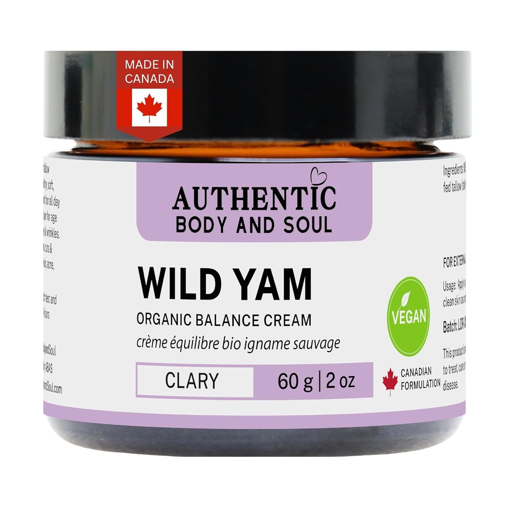 Autentiske Organic Wild Yam Root Balancing Cream til kvinder med Premium Herbal Botanicals, Yam Cream, Wild Yam hudpleje, Alle ingredienser Certificeret Vegan (VEGAN Clary Blend)