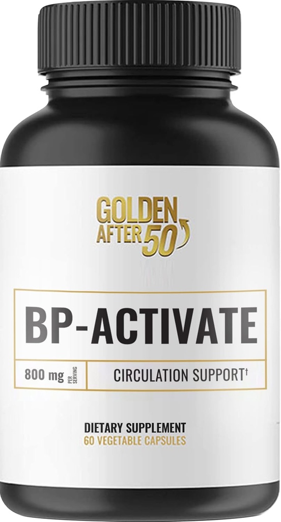 Golden Efter 50 BP- Activate - nitrogenoxid tillæg med essentielle aminosyrer - blodcirkulation og hjerte sundhed supplement - 60 kapsler - 800mg L arginin, AAKG, L Citrullin