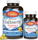 Carlson - Cod Lever Oil Gems, 460 mg Omega- 3s + Vitamin A & D3, Wild- Fanget Norwegian Arctic Cod Lever Oil, Sustainable Sourced Nordic Fish Oil Capsules, Lemon, 180 Softgels