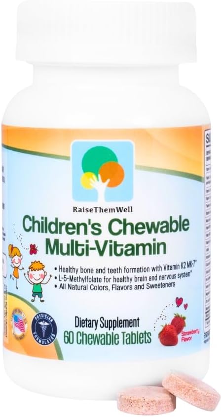 Hæv dem godt smagfulde Chewable Kids Multivitamin, All- Natural Colors, Flavors & Sweeteners, Daily Essential Vitaminer til børn, Easy- to- Chew Vitaminer, Jordbær