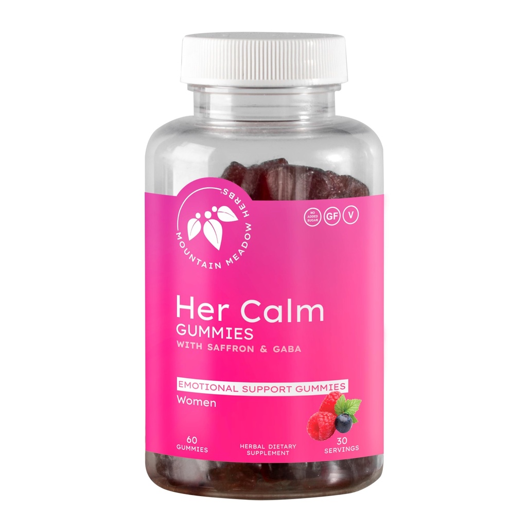 Mountain Meadow Herbs Hendes rolige vingummi - Natural Mood Support med Saffron, Passion Flower, St. John 's Wort, GABA - Stress Relief supplement til kvinder - 60 kt