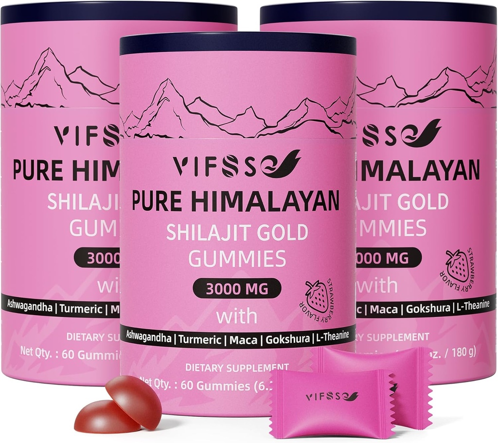 Shilajit Gummies, 3000 Mg Shilajit Pure Himalayan Organic med Ashwagandha, Turmerisk Sugar- Gratis Gummies for mænd og kvinder, Shilajit Supplement, Non- GMO Nature Shilajit for Energy, 180 Gummies