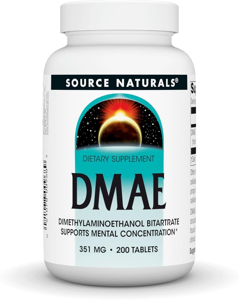 Kilde Naturals DMAE, Dimethylaminoethanol Bitartrat - Understøtter Mental Koncentration - 200 Tabletter