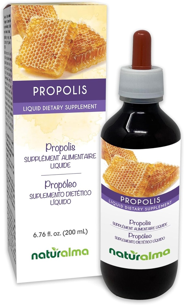 Naturalma Propolis (Propolis) Resin Alkohol- Gratis tinktur - 6.76 fl oz flydende ekstrakt i dråber - Kosttilskud