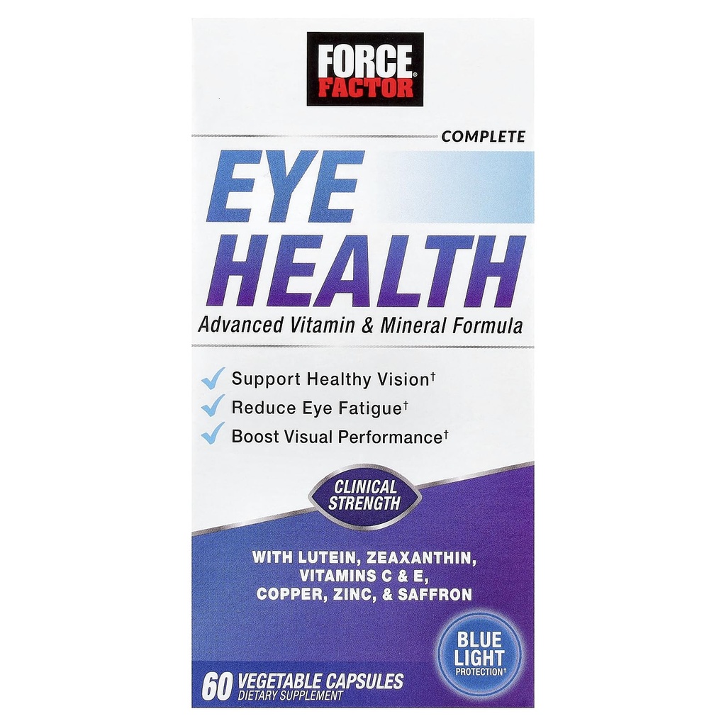 FORCE FACTOR Complete Eye Health, Clinical Strength Eye Vitamin med Lutein & Zeaxanthin til støtte Vision, Eye Function, og Blue- Light Protection, Eye Health Kosttilskud til voksne, 60 kapsler