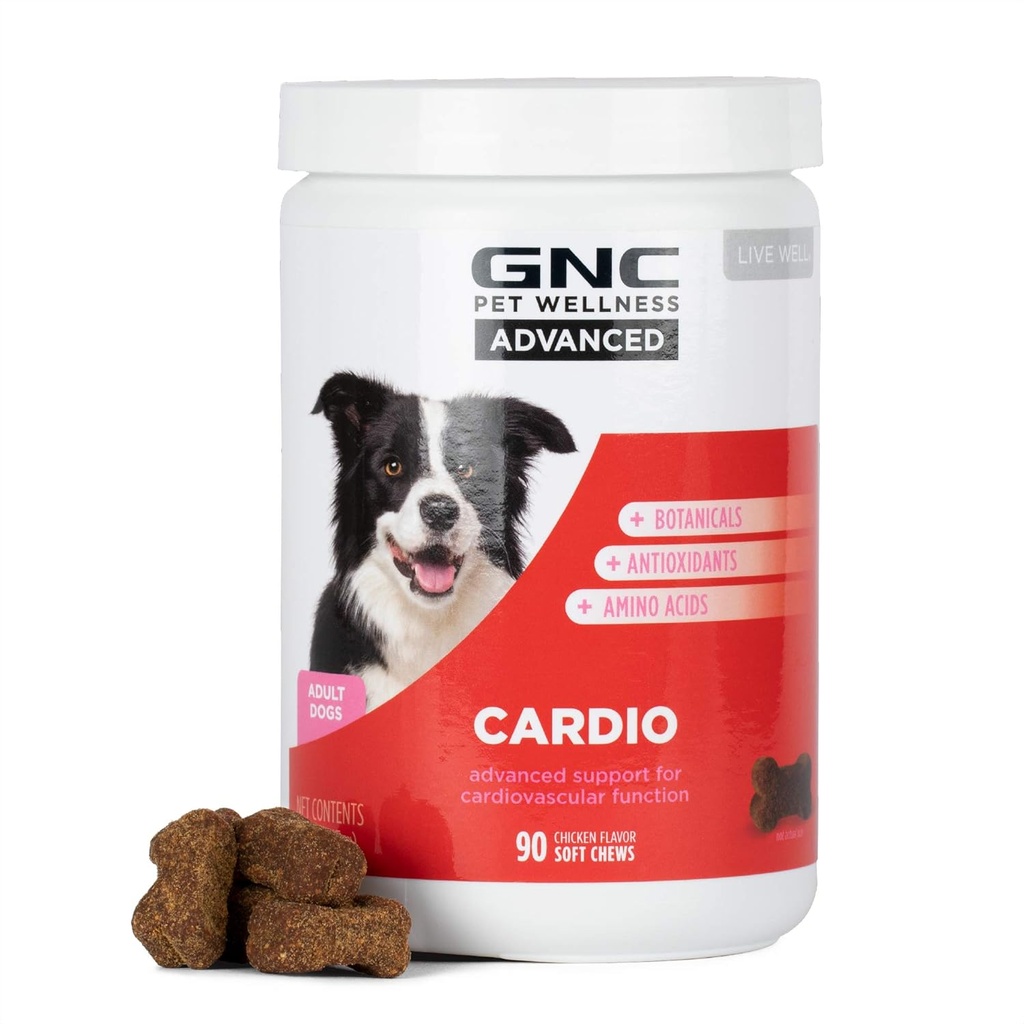 GNC Kæledyr Advanced Hund Kosttilskud, Cardiovaskulær Support & Heart Health Chews for Dogs, Soft Pet Supplement Made in USA, Cardio Vitamin & Let at tygge Canine Essentials, 90 Greve