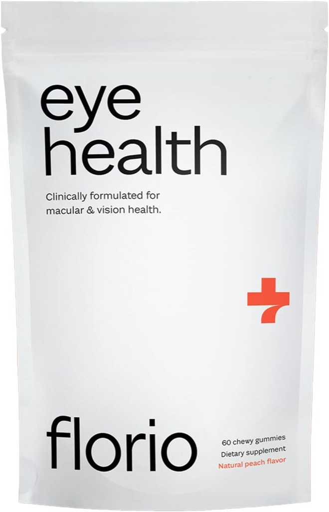 Florio Eye Health Gummy Vitaminer for voksne, 2X Lutein & Zeaxanthin, Vitaminer A, B2, B3, C & E, Preserve Macular & retinal sundhed, Fights Oxidation, 30- Day Supply, Natural Peach Flavor