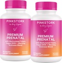 Pink Stork Premium Prenatal Vitamin til kvinder - Multivitamin & Probiotika - Morgenkvalme, fordøjelse, & Energi - Folate, B6, & Jern - 60 kapsler - 2 pakke
