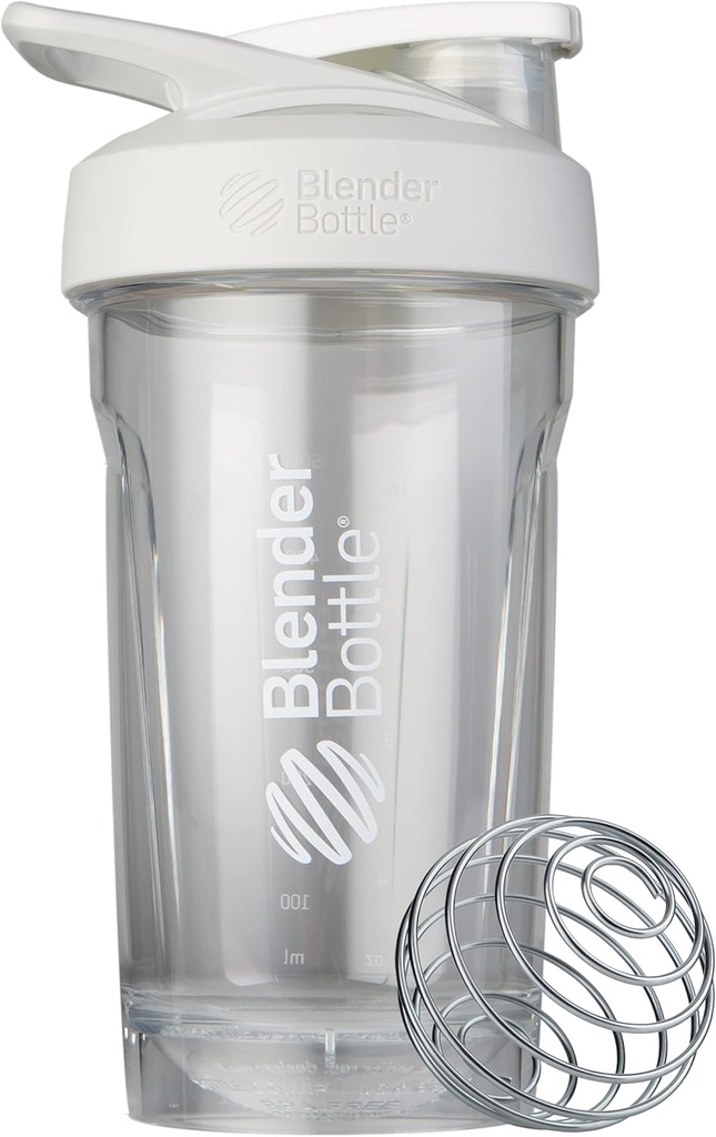 BlenderBottle Sport Shaker Flaske med Wire Whisk, 24-Ounce, White - Protein Shakes & Hydration for atleter & Fitness Entuaster, Easy Mixing, Holdbar & Letvægt, Lockable Lid