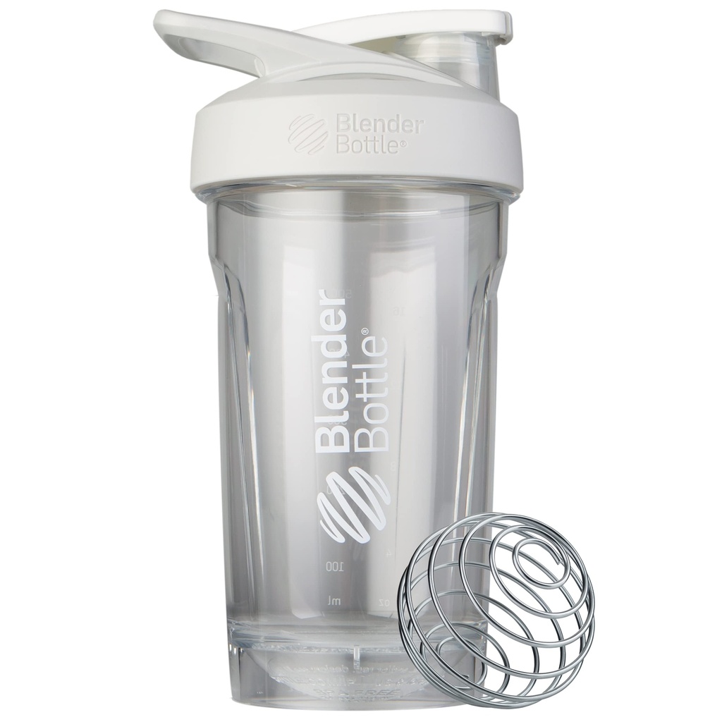 BlenderBottle Sport Shaker Flaske med Wire Whisk, 24-Ounce, White - Protein Shakes & Hydration for atleter & Fitness Entuaster, Easy Mixing, Holdbar & Letvægt, Lockable Lid