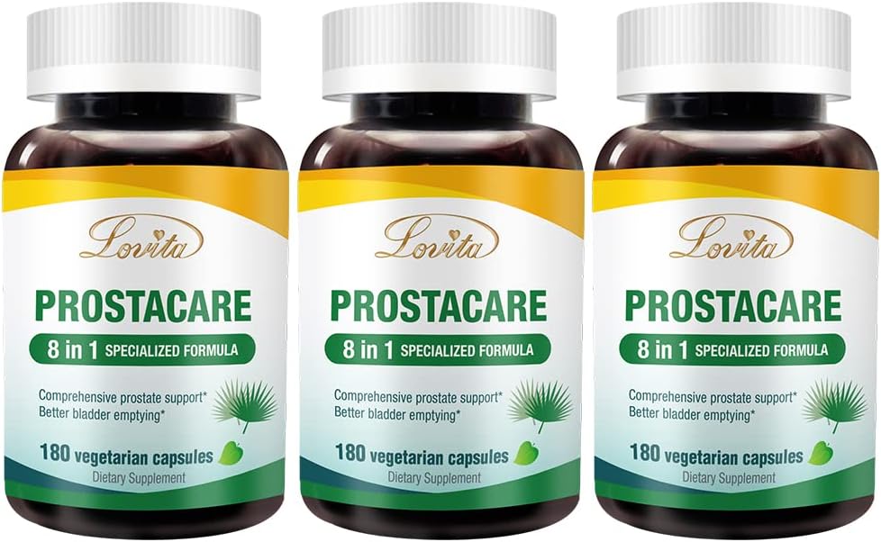 Lovita Prostata Health, 8 i 1 Eksklusive Prostata Kosttilskud til mænd med Saw Palmetto 500 mg, Stinging Nettle, Lycopene for normal vandladning Frekvens, 180 Veggie Kapsler (pakke med 3)
