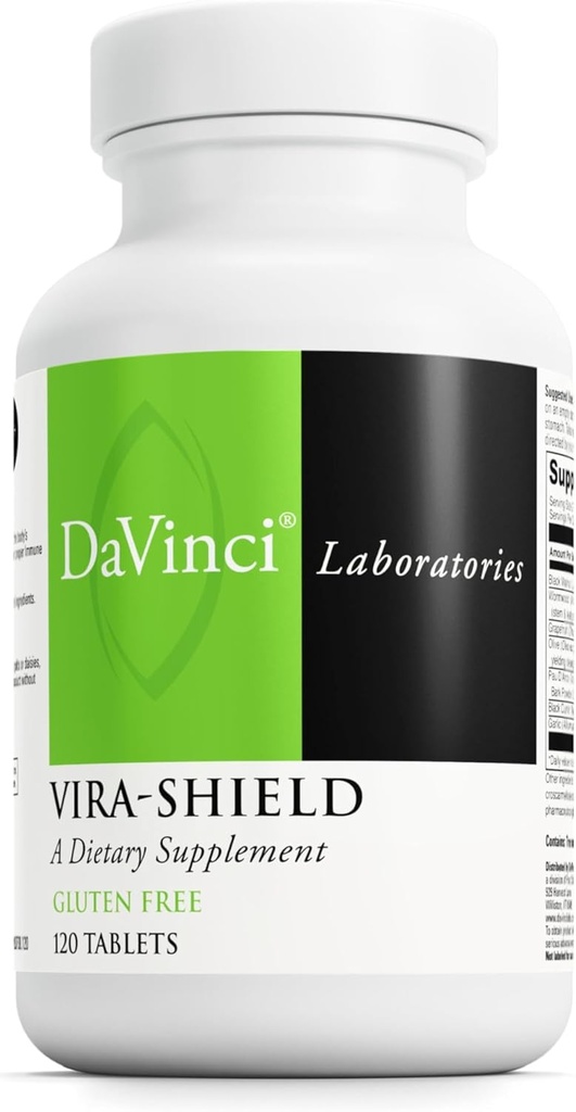 DAVINCI Labs Vira-Shield - Dietary Supplement to Support Detox, Immune System and Healthy GI Function* - with Black Walnut, Wormwood, Olive Leaf, PAU D’Arco, and More - Gluten-Free - 120 Tablets