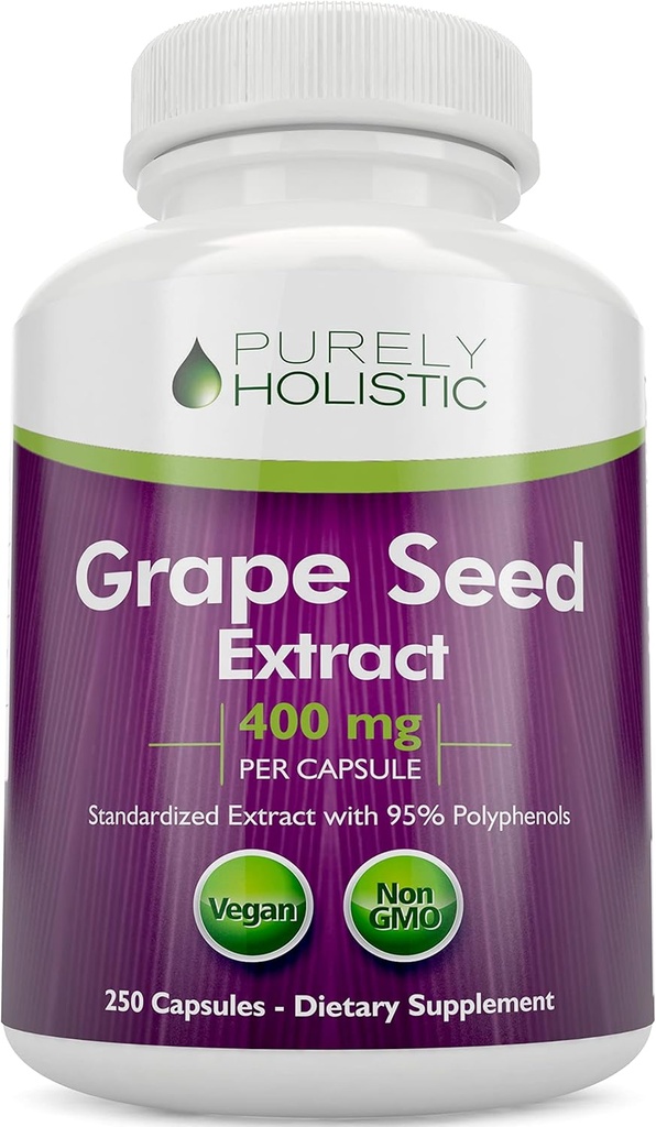 Rent holistiske Grape Seed Extract 20,000mg - 250 Veganske kapsler - 8 + Måned Supply - Standardiseret til 95% Polyphenoler - 400 mg per kapsel - Maksimal styrke Grapefrugter - Non- GMO & Pesticide Free