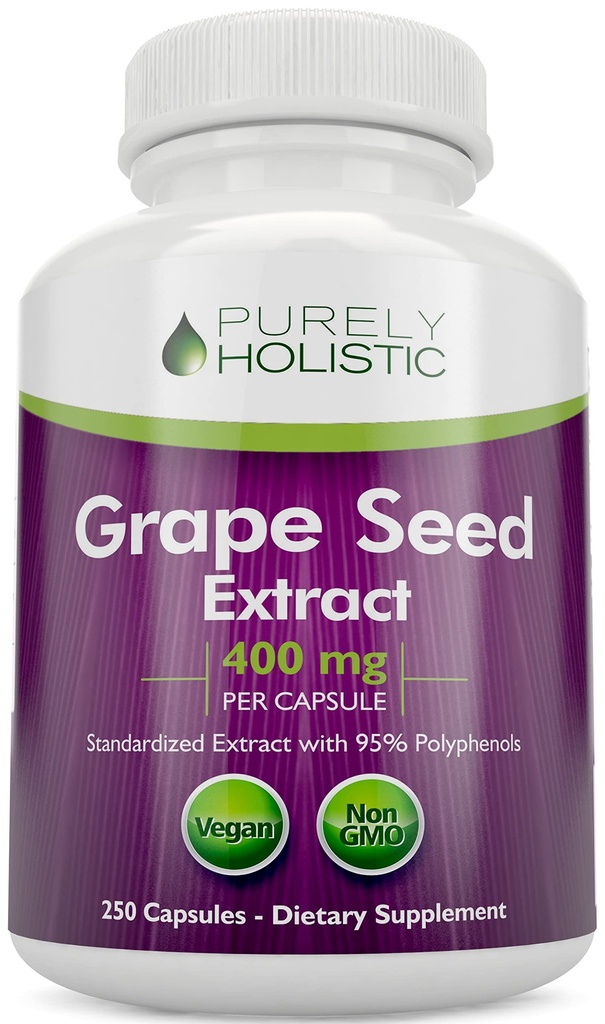 Rent holistiske Grape Seed Extract 20,000mg - 250 Veganske kapsler - 8 + Måned Supply - Standardiseret til 95% Polyphenoler - 400 mg per kapsel - Maksimal styrke Grapefrugter - Non- GMO & Pesticide Free
