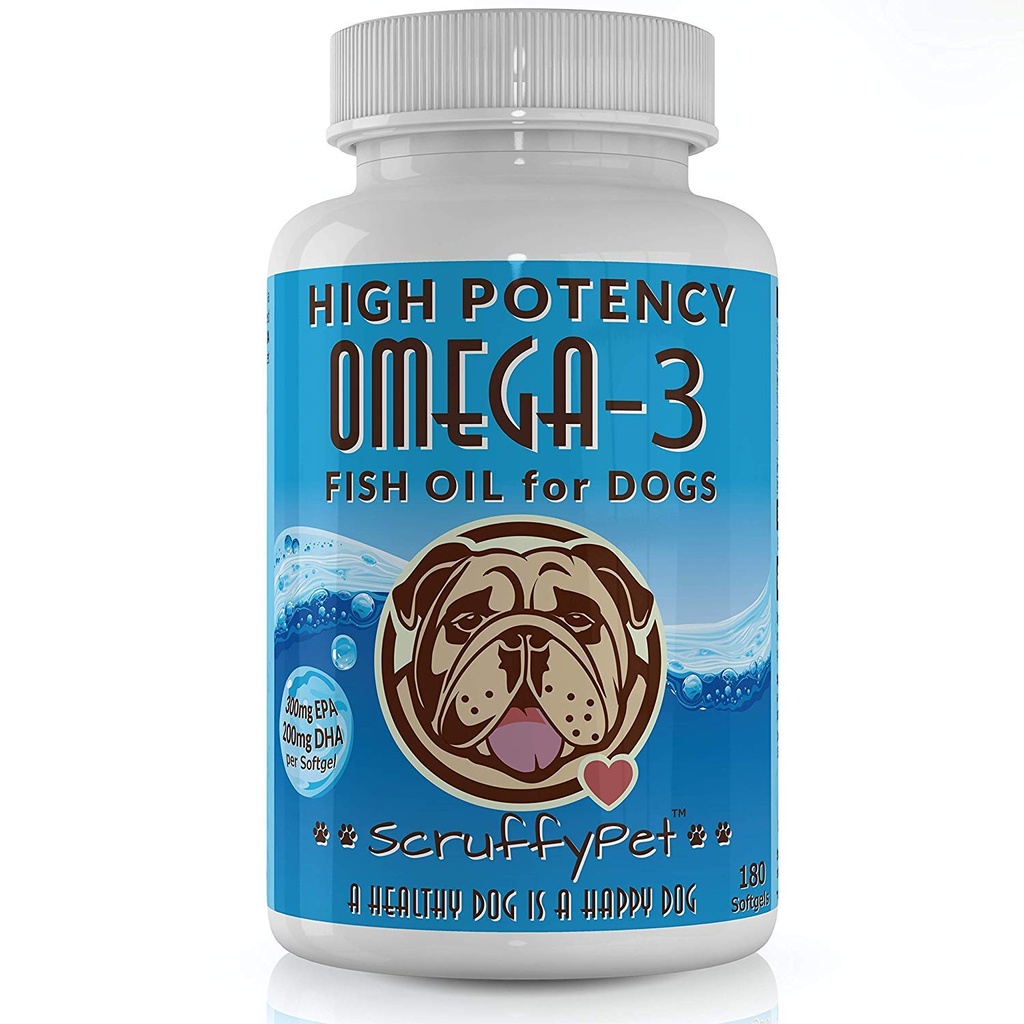 Pure Omega 3 Wild Fish Oil til hunde med E-vitamin - Højeste EPA & DHA Softgels tilgængelige (1000mg) 180ct
