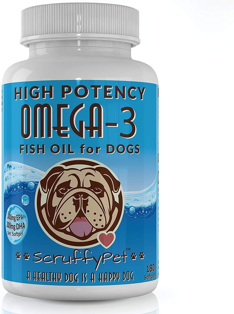 Pure Omega 3 Wild Fish Oil til hunde med E-vitamin - Højeste EPA & DHA Softgels tilgængelige (1000mg) 180ct