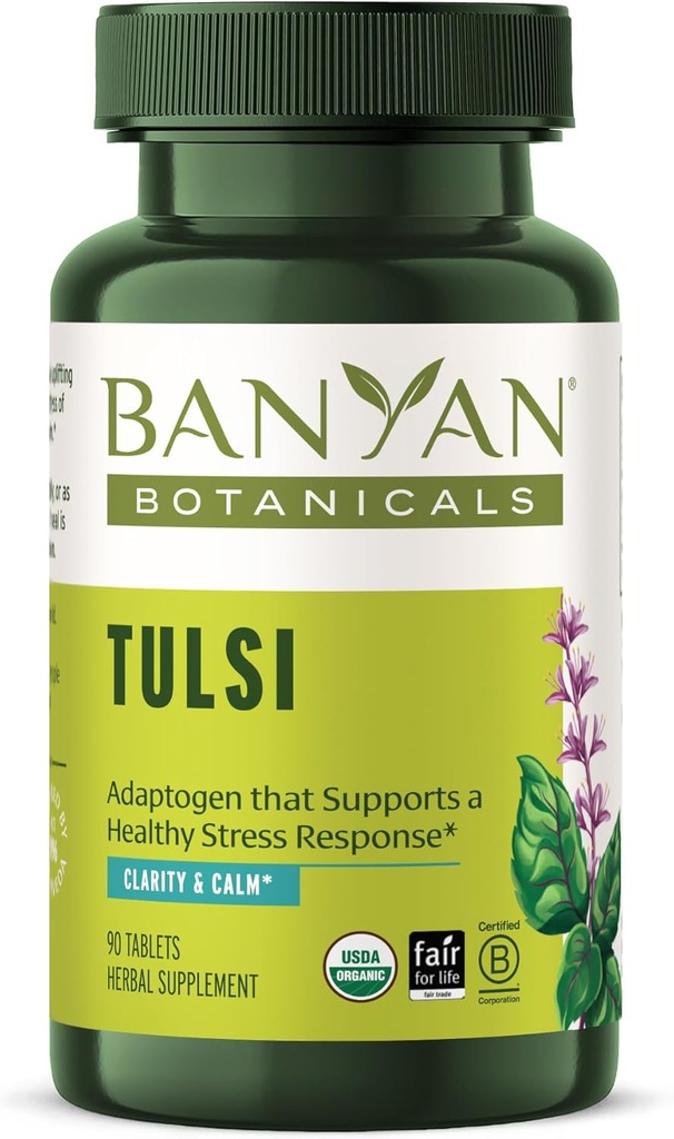 Banyan Botanicals Tulsi (Holy Basil) - Opløftning Adaptogen - Organic Lung and Respiratory Health Supplement * - 90 tabletter - Ikke-GMO bæredygtigt syret Vegan