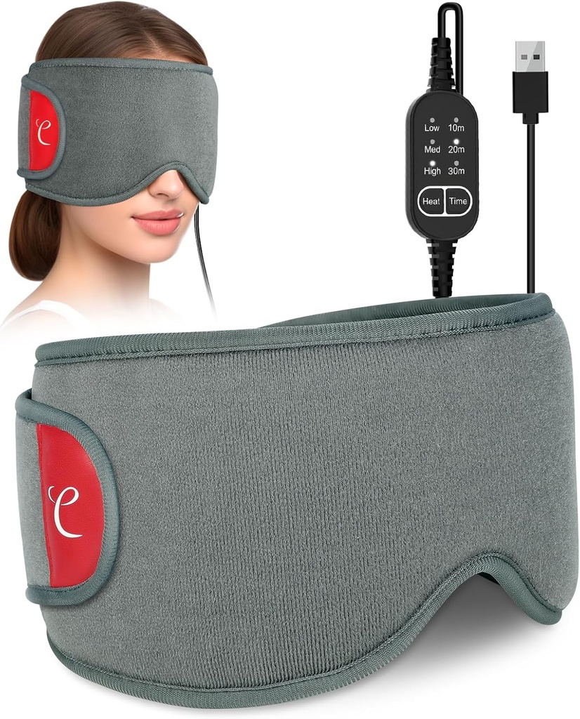 Comfytemp opvarmet øjenmaske til tørre øjne, USB-varmelegeme, Sinus Hovedpine Migræne Relief Mask, Varm komprimere til øjne med 3 varme og tid indstillinger