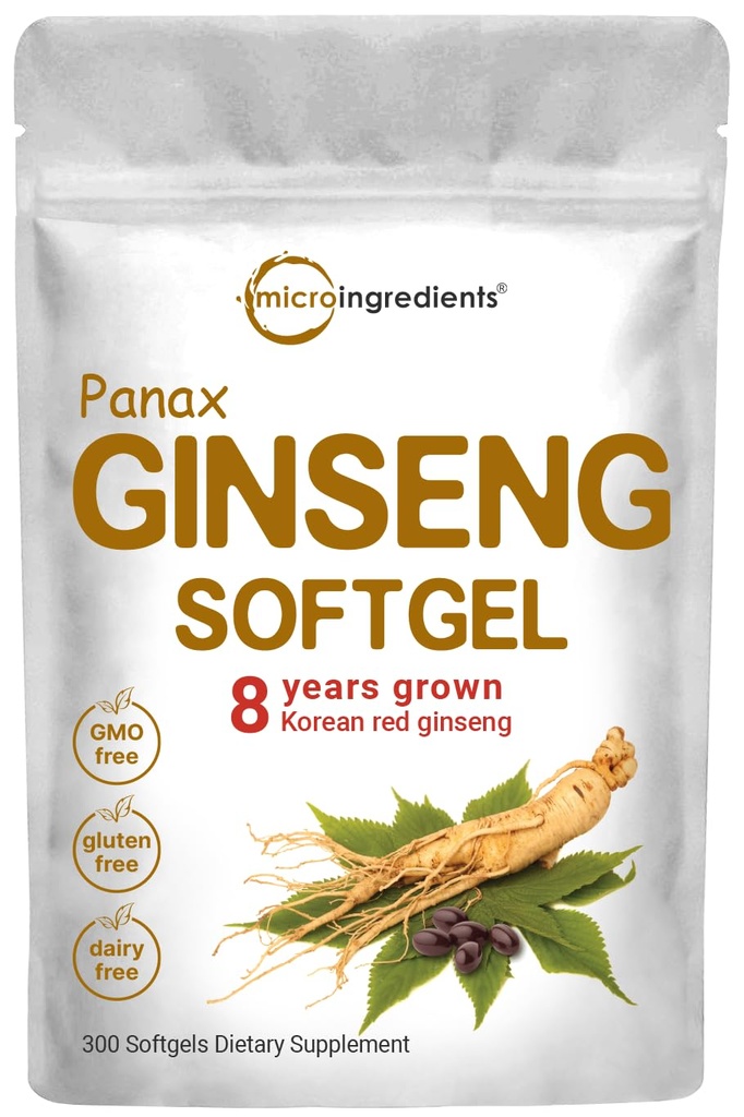 Micro Ingredients Red Panax Ginseng Supplement 6.000mg Per Servering, 300 Softgels against 124; Høj potens Koreansk Ginseng Root Extract med aktive Ginsenosider