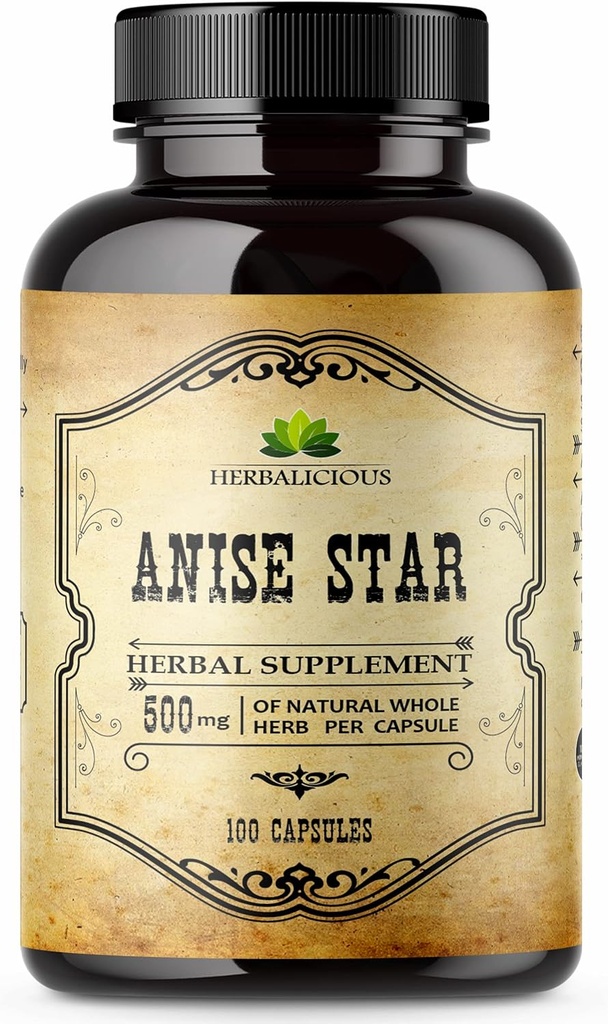 HERBALICIOUS Star Anis Kosttilskud - 100 Kapsler Anis ekstrakt for mænd og kvinder - Natural 1000mg kraftfuld formel med ingen Fyldere, Konserveringsmidler - Immunstyrke, rig på antioxidanter