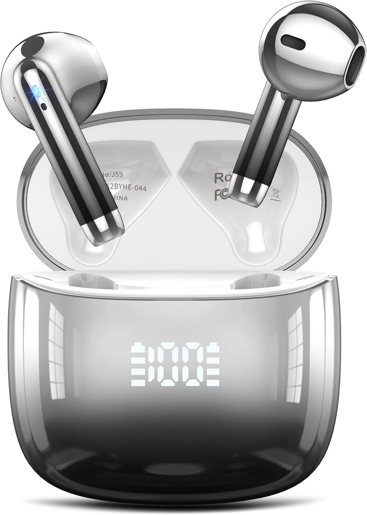 Trådløse Earknopper, Bluetooth hovedtelefoner 48H Playtime Ear Bud med LED Power Display, IPX7 Vandtæt Bluetooth 5.4 Earphones in- Ear Earknopper med 4 Mic til Android iOS Cell Phone Laptop, Sort