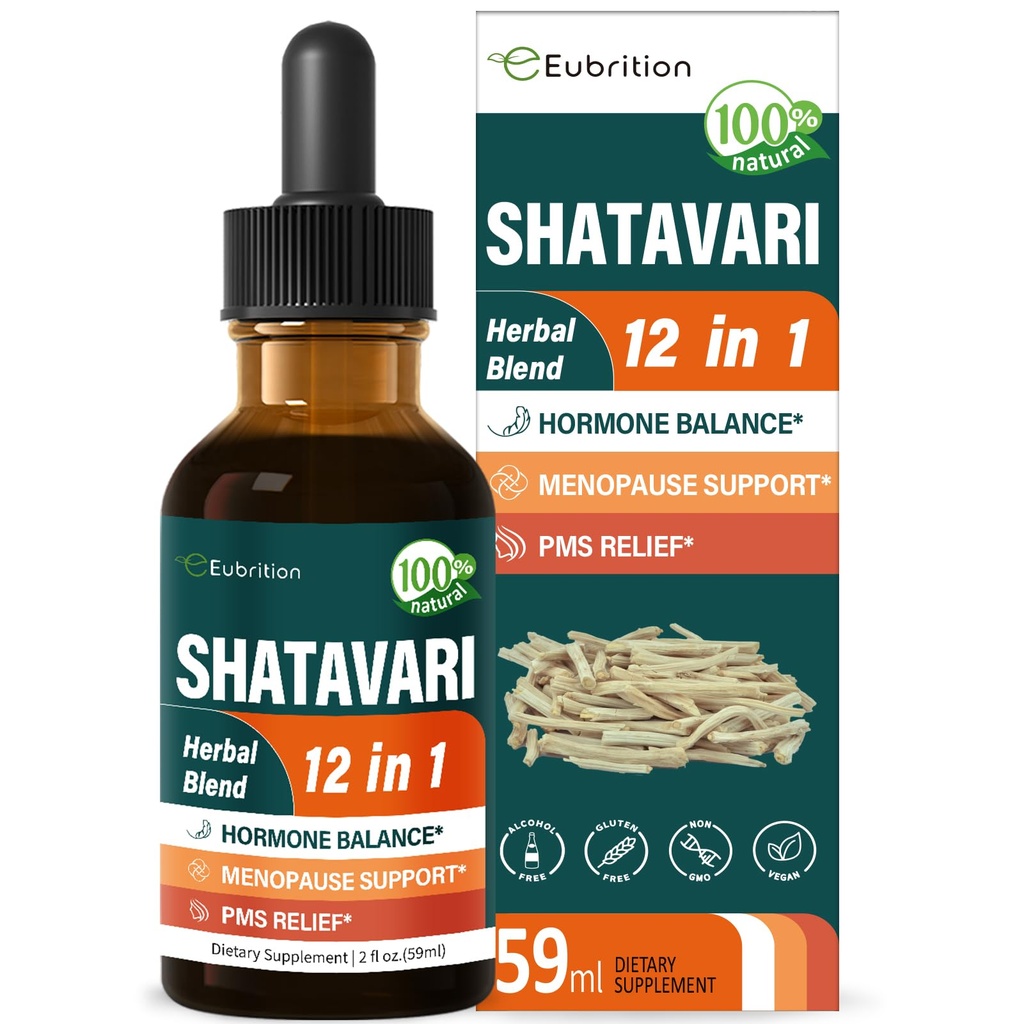 Shatavari (Shitabari) Drops til kvinder støtte Menopause Relief, Urtetilskud til PMS Support, 12- in-1 Formel med Wild Yam, Vitex Berry Extract. 2oz