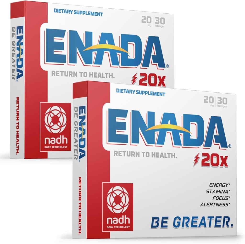 ENADA 20X 20mg NADH Supplement # 124; Boost Energy, Mental Focus # Stamina # 124; Support Træthed, Cell Regenerator, Øger ilt kapacitet # 124; Natural Energy Supplement for kvinder og mænd # 124; 60 Lozenges