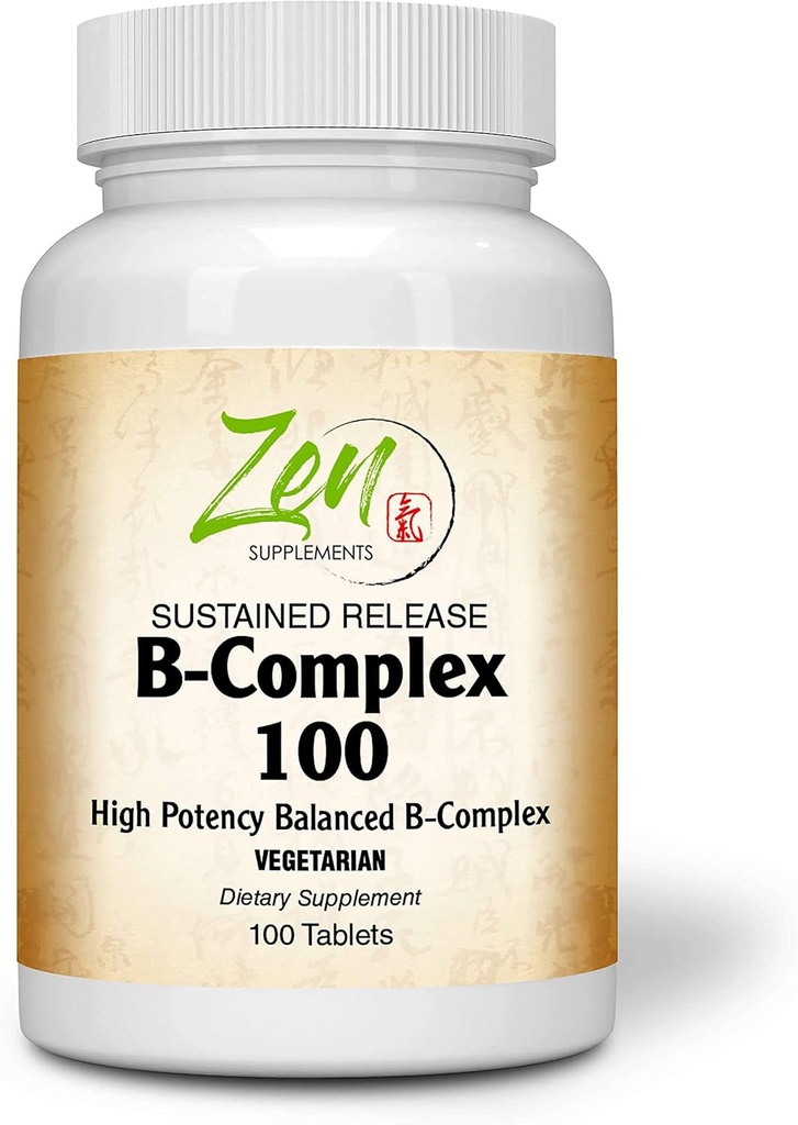 Komplet B- Complex Vitamin Supplement - B Vitamin Supplement Complex med folinsyre, biotin, Inositol - for immun- og cardio sundhed, energi Metabolisme - 100 Vedvarende udgivelsestabletter