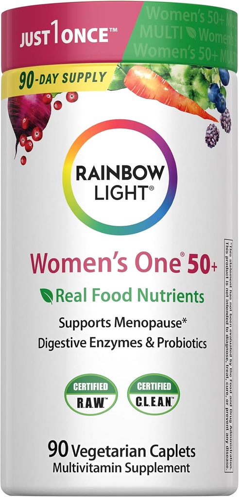 Rainbow Light Multivitamin for Women 50 +, C-vitamin, D & Zink, Probiotika, Women 's One 50 + Multivitamin giver høj-potens immunforsvar, non-GMO, vegetar, 90 tabletter