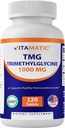 Vitamatiske TMG Kosttilskud 1000mg - Trimethylglycin - betain Vandfri - 120 tabletter - 120 Servere - Ikke-GMO & Gluten Gratis