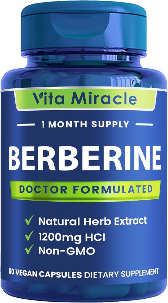Berberine Supplement 1200mg - Pure Berberine HCL Organic 97% Testet Super Renhed - bedste alle naturlige non-GMO kosttilskud til kvinder og mænd - Sammenlign 1200 mg til andre 500 mg eller 1000 mg kapsler