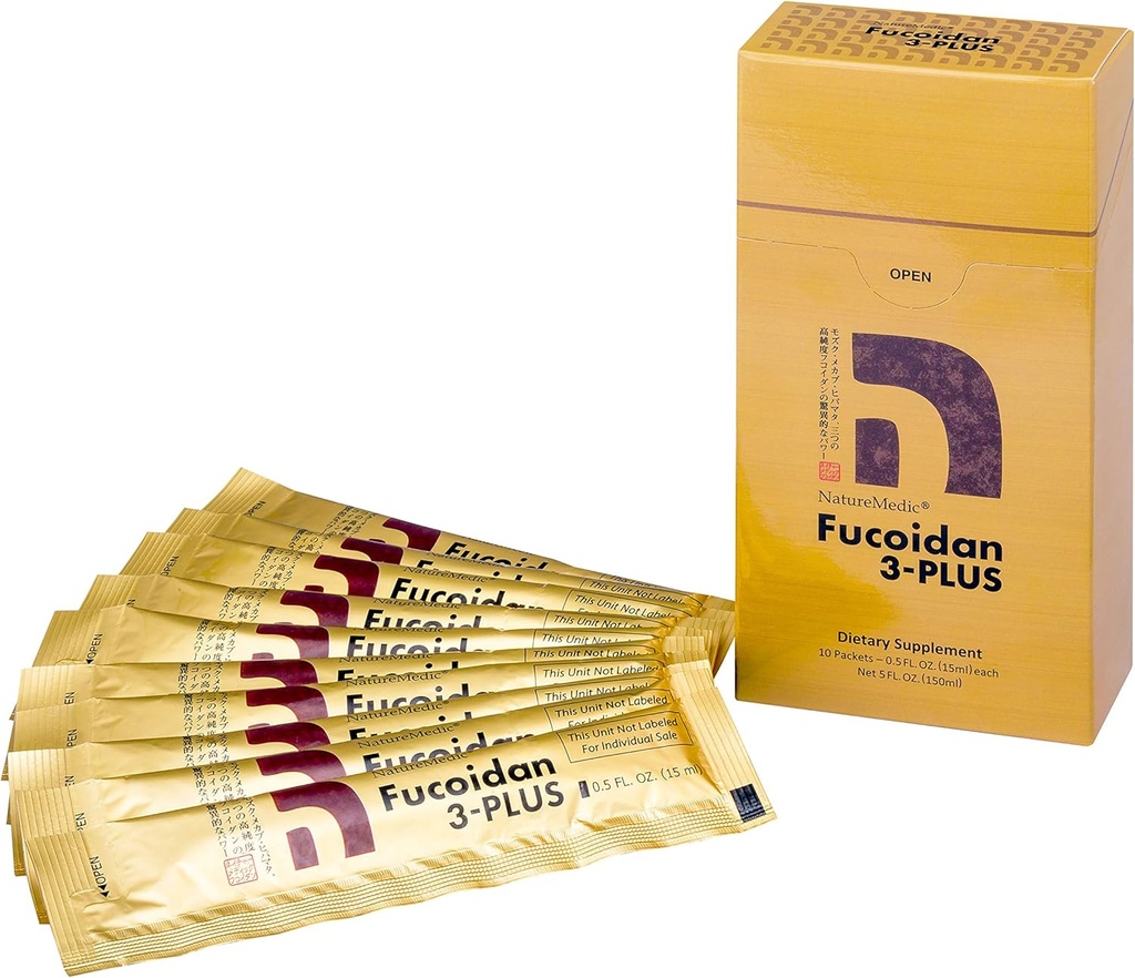 Fucoidan 3-Plus Brown Seaweed Immunity Supplement with Three Types of High Purity Fucoidan Organic Mekabu Fucus Mozuku Agaricus 10 Concentrated Liquid Packets Made in Japan