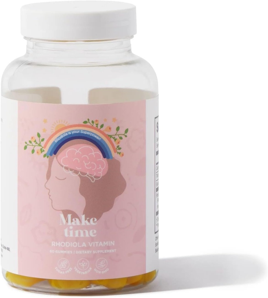 MAKE TIME Kvinder Rhodiola Gummies for Brain Health and Stress Note 124; Maltitol Solution, Isomalt, Pektin, Citronsyre, Natriumcitrat, Vegetabilsk olie, Carnauba Wax (30 Servere)