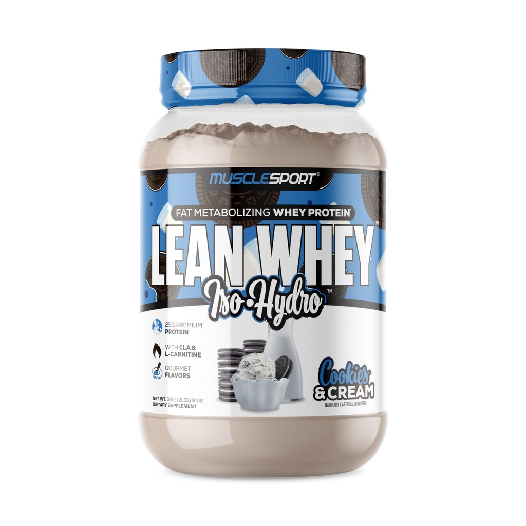 Musclesport Lean Whey Revolution ™, Whey Protein Isolere med hydrolyseret Whey - lav kalorie, lav carb, lav fedt, utrolige flavors - 25g protein per Scoop (2lb, Cookies N Cream)