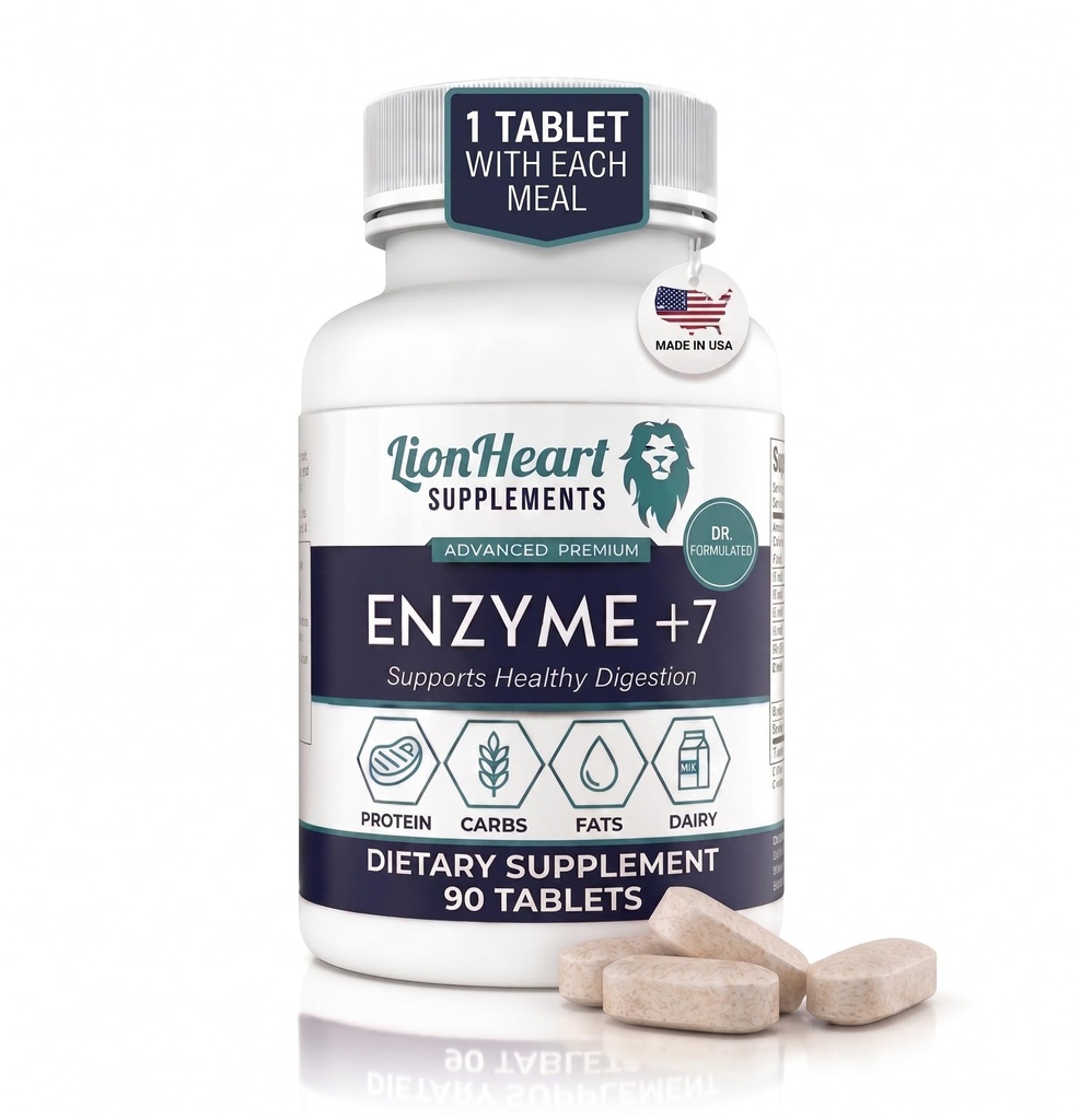 Enzyme +7 Digestive Enzymes for No Gallbladder - Ox Bile Salts 30mg, Betaine HCl 100mg, Pancreas Substance & 7 Enzymes - Post-Gallbladder Removal Support - Doctor-Formulated, Made in USA - 90 Tablets