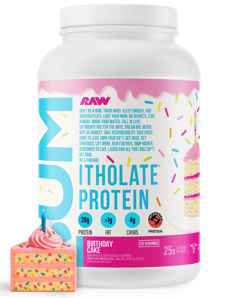 RAW Whey Isolate Protein Powder, Fødselsdagskage (CBUM Itholate Protein) - 100% Grass- Fed Sport Nutrition Powder for Muscle Growth & Recovery - Low- Fat, Low Carb - 25 Servering