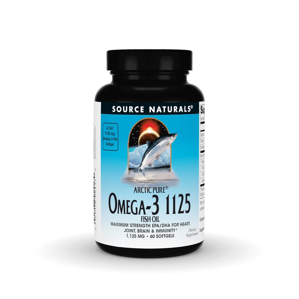 Source Naturals Arctic Pure Omega-3 Fish Oil, maksimal styrke EPA / DHA for hjerte, fælles, hjerne og immunitet - 1125mg - 60 Softgels