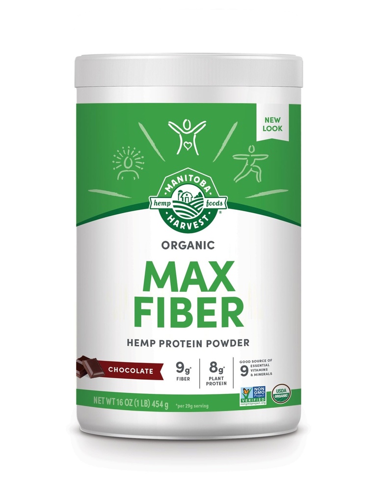 Manitoba Høst Hamp Ja Organic Max Fiber Protein Powder, Omegas 3 & 6 per Servering, Brown, Chokolade, 16 Ounce, Packaging May Vary